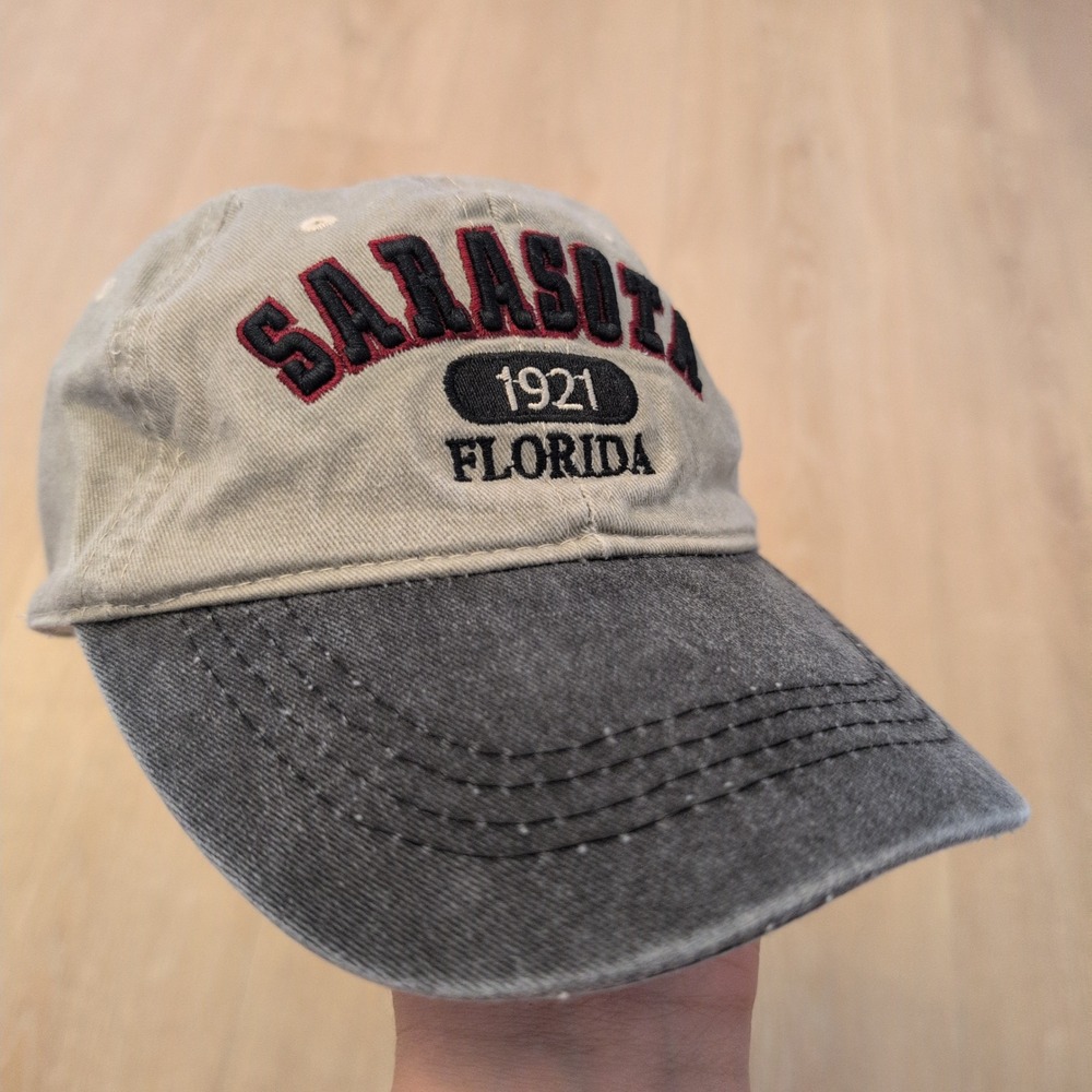 VTG  Sarasota Florida 1921 Baseball Cap Hat Khaki Grey Two Tone Strapback Skater